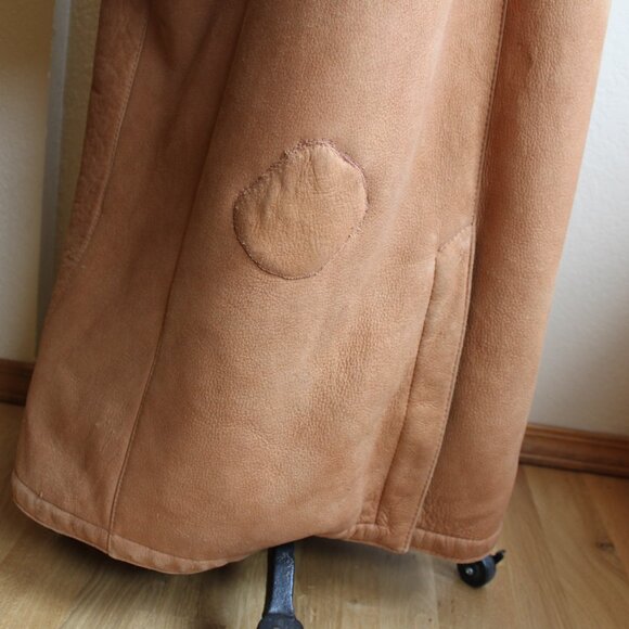Vintage 80's Tan  Sawyer Napa Ca Women's Shearling Sheepskin Fur Long Coat 16 - Picture 8 of 13